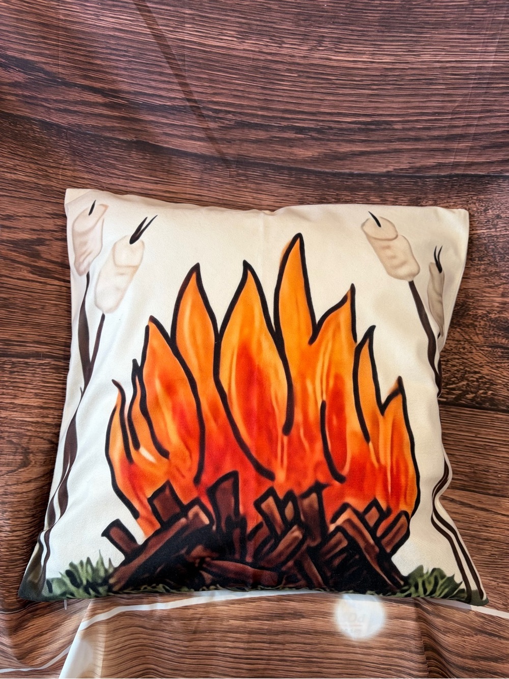 Decorative Campfire s’mores Throw Pillow - Orange Flame Design